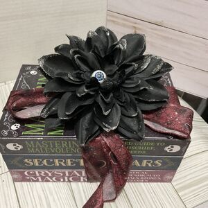 Halloween Decor Stack of Books w Black EYE Flower And Ribbon Bonus Layer Of Dust